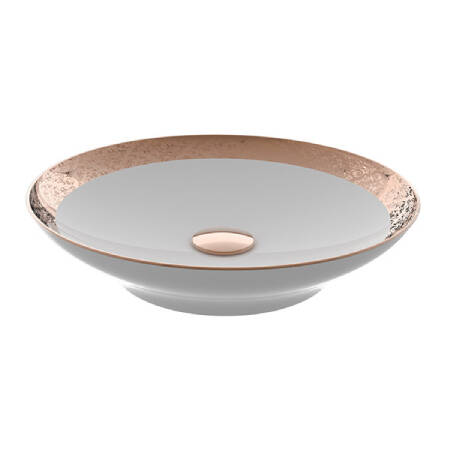 Bien Banyo Flame Gövde Üstü Lavabo 47 cm Rose Gold Dekor-Beyaz