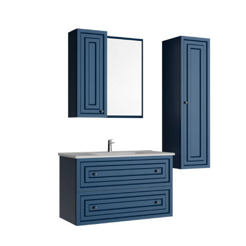 Creavit Kayra 100 cm Çekmeceli Banyo Dolabı Mat Safir Mavi