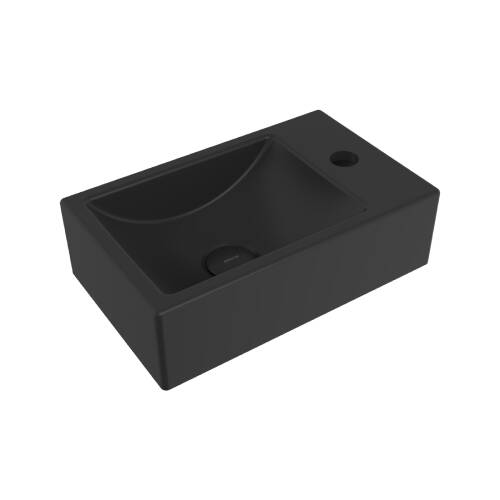 Bocchi Milano Tezgah Üstü Dar Sağ Lavabo 37 cm Mat Siyah