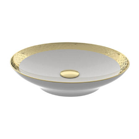 Bien Banyo Flame Gövde Üstü Lavabo 47 cm Altın Dekor-Beyaz