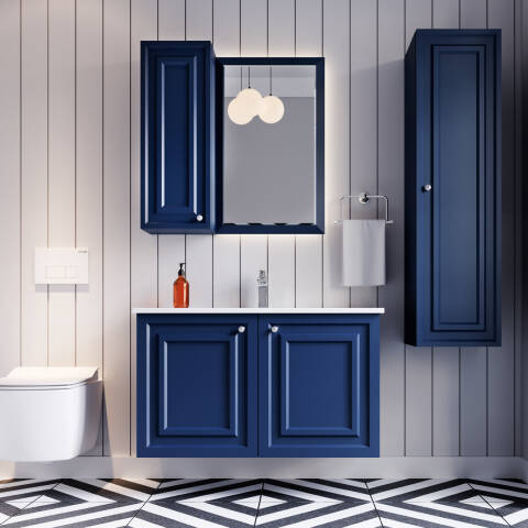 Creavit Kayra 100 cm Kapaklı Banyo Dolabı Mat Safir Mavi