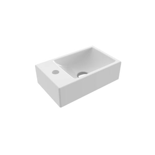 Bocchi Milano Tezgah Üstü Dar Sol Lavabo 37 cm Parlak Beyaz