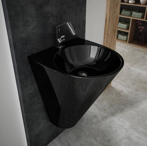 Lucco Garcia Monoblok Lavabo 48 cm Parlak Siyah
